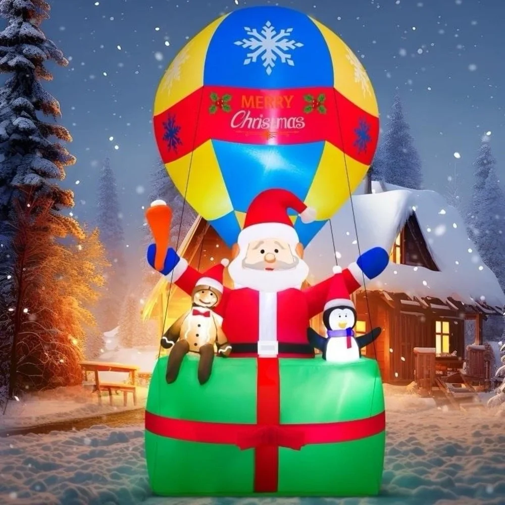 9Ft Inflatable Santa Hot Air Balloon with LED Lights